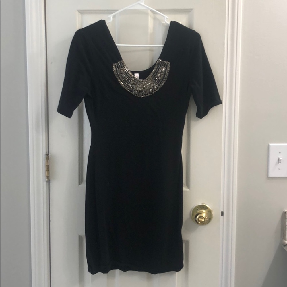 Little Black Dress with Beaded Neckline